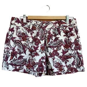Loft Size 4 Linen Blend Floral Shorts, Paisley Pattern, Lightweight, White, Pink